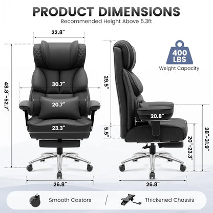 Office Desk Chair, Big and Tall Leather Gaming Chair with Footrest, Wide Ergonomic Comfy Executive High-Back, Customized