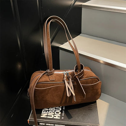 MOODS 2025 Autumn Latest Commute Shoulder Bags For Women PU Suede Pure Color Large Capacity Boston Bag Luxury Designer Handbags