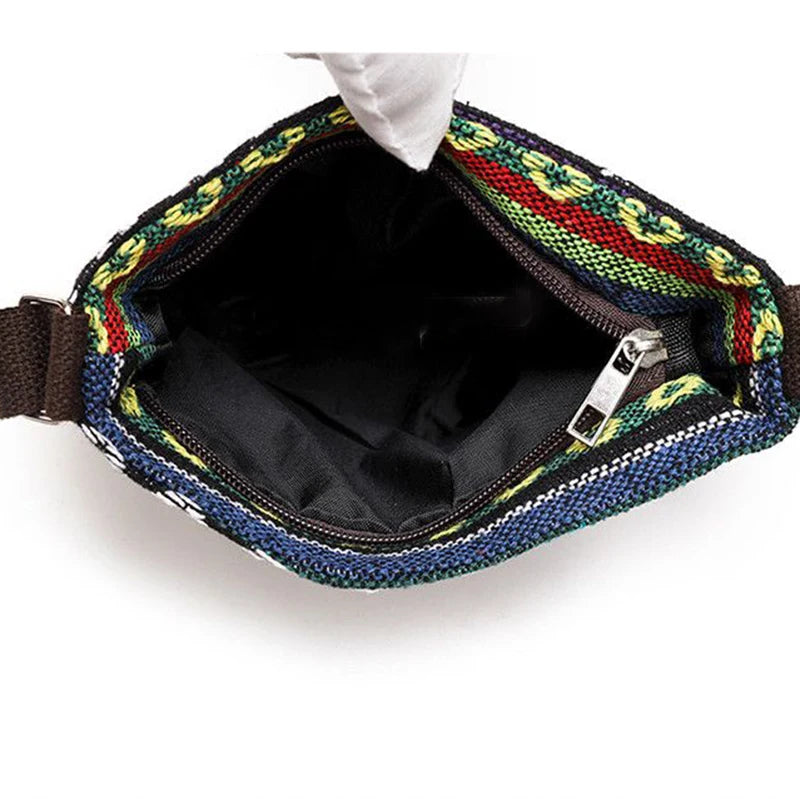Lady Crossbody Shoulder Bag, Phone Purse Handbag, Ethnic Style Embroidered Messenger Bag, Retro Small Canvas Bag