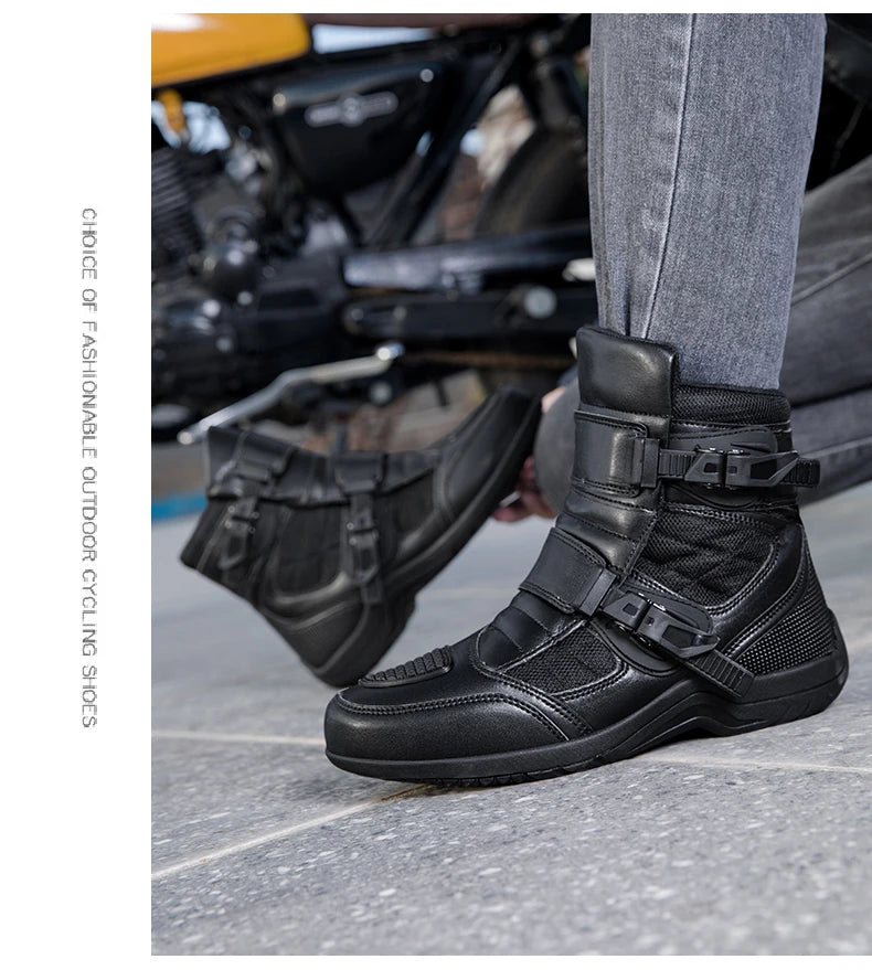 Man Motorcycle Boots New Breathable Anti-fall Rider Road Racing Motorcycle Shoes Microfiber Leather Men's Motos Protection Boot