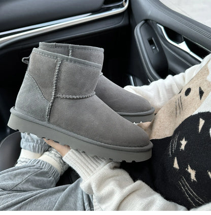 Men's and women's sheepskin and wool integrated snow boots, real leather and fur, winter thick and warm boots for women