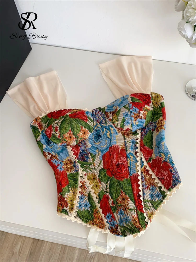 SINGREINY Women Strap Vintage Lingerie Camisole Sleeveless Lace Up Backless Mini Top  American Retro Slim Sexy Print Tank Top