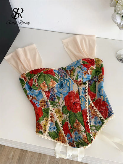 SINGREINY Women Strap Vintage Lingerie Camisole Sleeveless Lace Up Backless Mini Top  American Retro Slim Sexy Print Tank Top