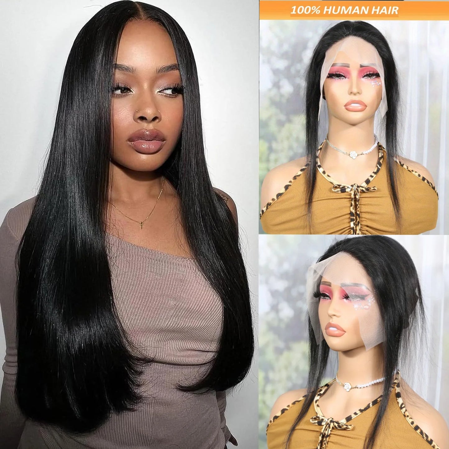 Straight Virgin Hair T13x6 Lace Front Wig Cap with Adjustable Straps,  Natural Hairline Transparent Lace Frontal Only Wig Cap