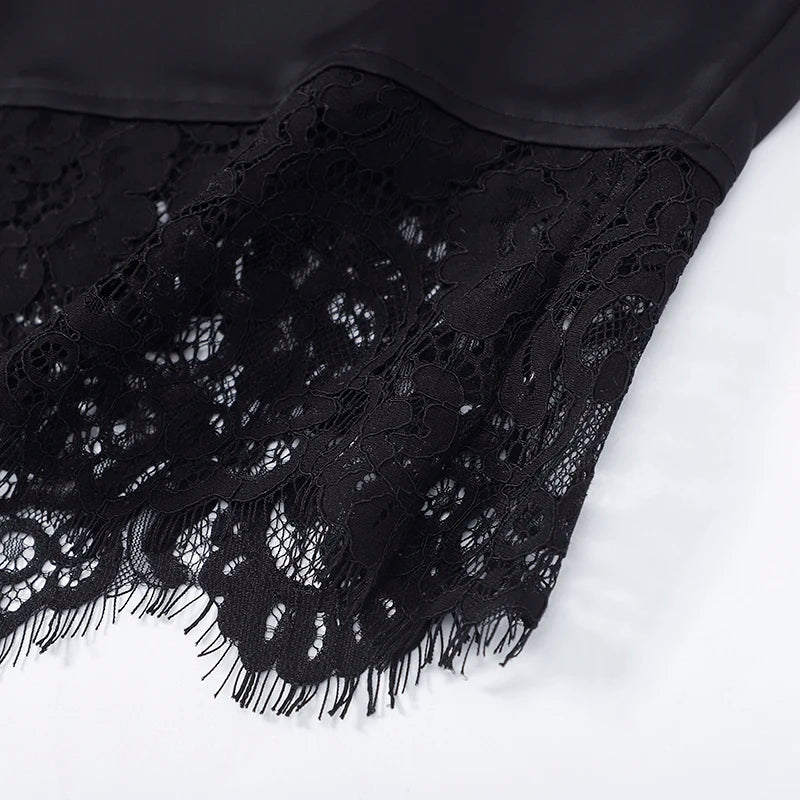 Tie Up Lace Women's Top Sexy O-neck Patchwork Irregular Full Sleeves Blouse Female 2026 Spring Fashion All Match Woman Shirts
