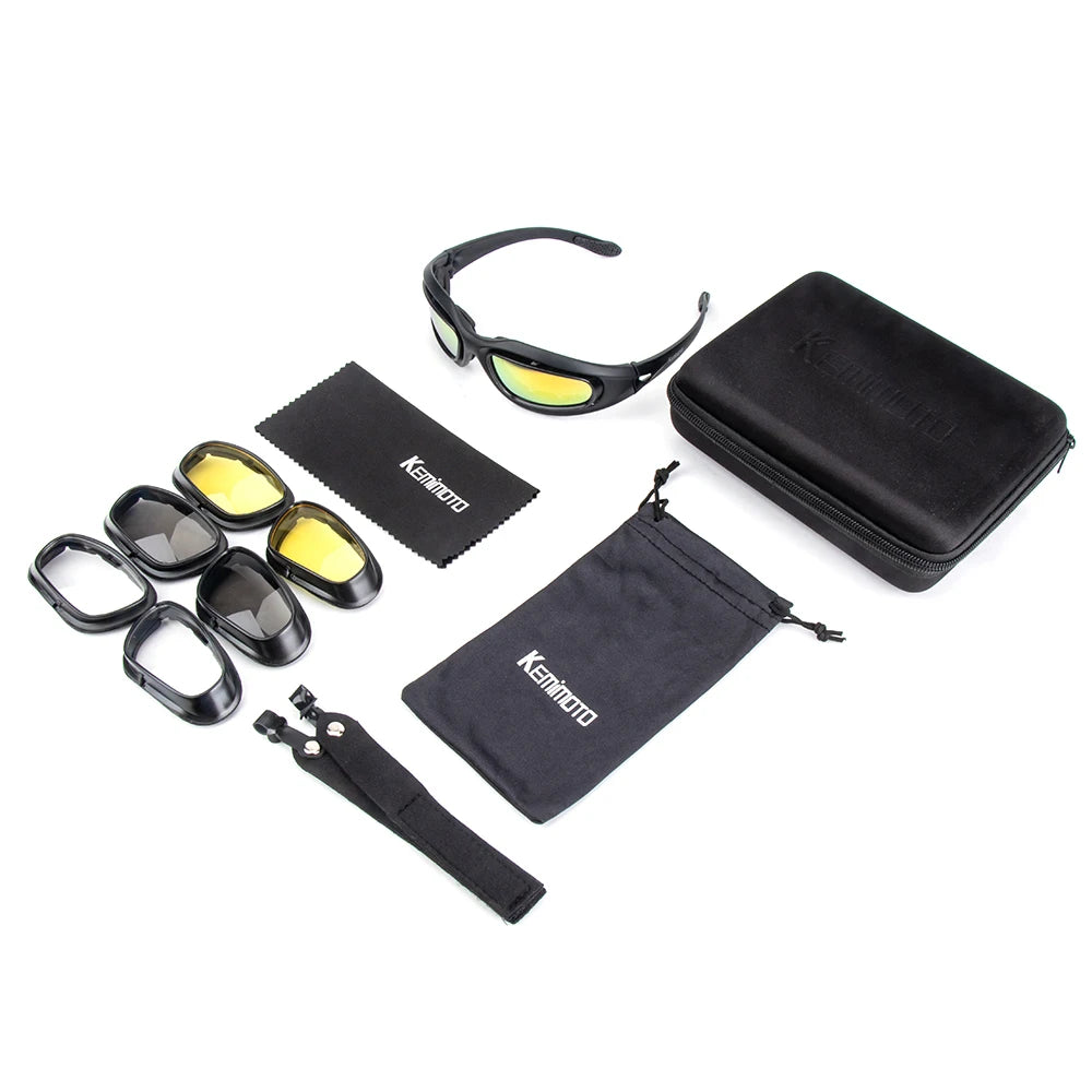 KEMiMOTO Motorcycle Glasses UV400 Polarized Sunglasses For Shooting Eye Protection Windproof Moto Goggles Antifog For Cycling