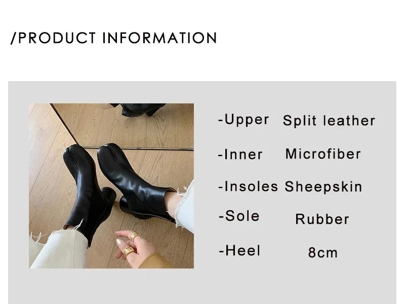 Luxury Brand Designer Tabi Split-toe Ankle Boots Women Genuine Leather Chunky Round Heel Short Boots 2024 Autumn Winter Shoes