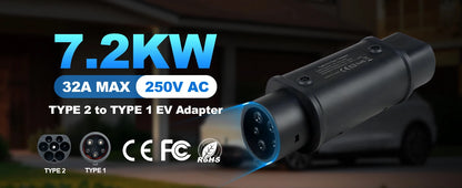 Kolanky Type2 To Type1 EV Charger Adapter Converter IEC 62196 16A 32A J1772 For Electric Vehicle Charging Connector