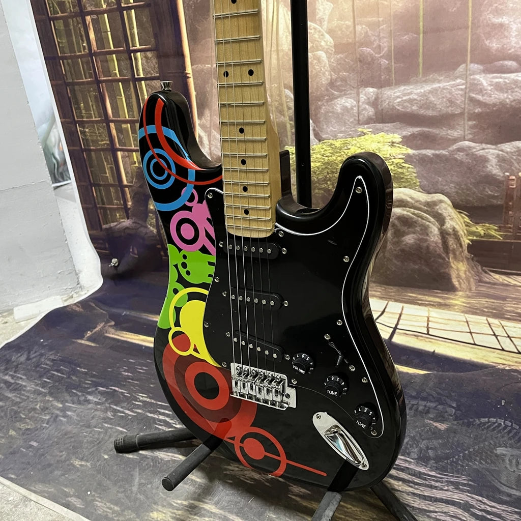 Vicers Rock jazz style ST electric guitar with SSS pickup, colorful graffiti stickers, 22frets ,basswood body ,6 string guitar