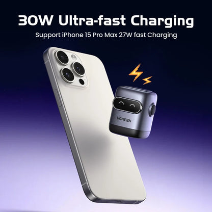 【US Plug】UGREEN Robot Design 30W GaN Charger QC4.0 3.0 PPS PD3.0 Fast Charger For iPhone 16 15 14 Pro Samsung Xiaomi iPad Air