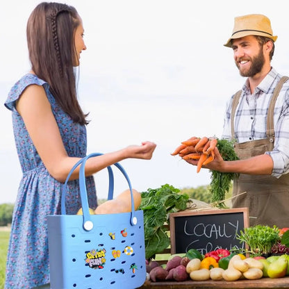 L Large Beach Bag EVA Rubber Waterproof Beach Travel Picnic Storage Basket Women's Shopping Handbag Hemp Bag Jelly Tote Bag