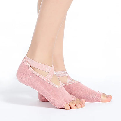 Yoga Dance Indoor Sports Silicone Anti slip Cross Strap Finger Socks