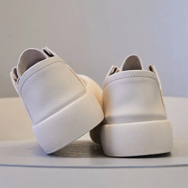 GKTINOO Genuine Leather Lace Up White Shoes For Women Flats Heel Sofe Soles Sneakers Shoes Luxury Leisure Fashion Big Head Shoes