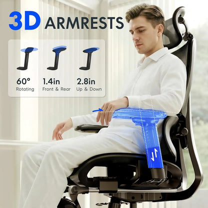 ErgoX Premium Ergonomic Office Chair with Footrest- Adjustable 3D Armrests, Dynamic Lumbar Support, Recline & Tilt, Customized