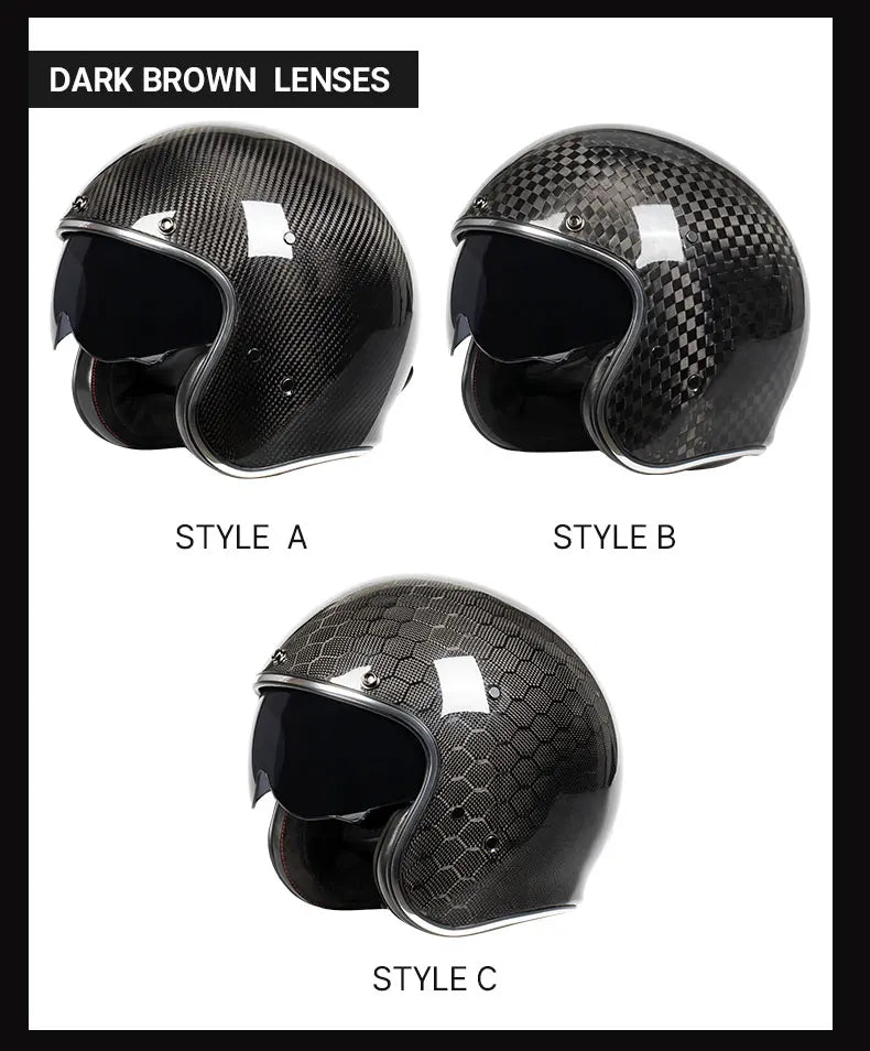 DOT Approved 12K Carbon Fiber Open Face Helmet with Visor Motorcycle Helmet Cascos Para Motos 3K 12K Jet Helmets Four Seasons