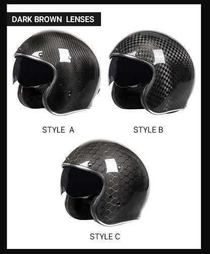 DOT Approved 12K Carbon Fiber Open Face Helmet with Visor Motorcycle Helmet Cascos Para Motos 3K 12K Jet Helmets Four Seasons