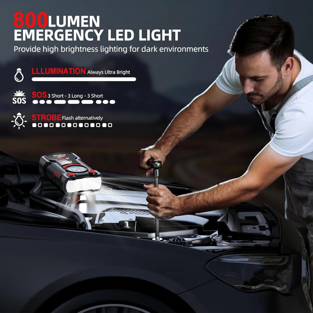 Car Jump Starter Air Compressor With Power Bank Portable Electric Pump Auto Battery Booster 12V Jump Box With Flashlight