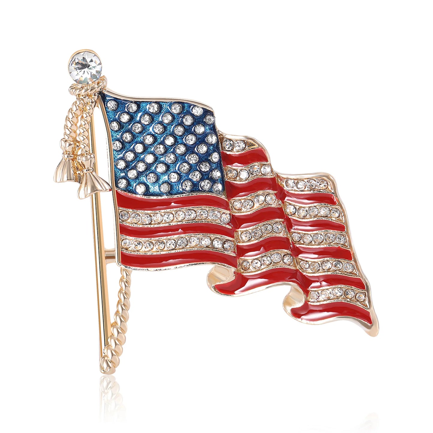 New Patriotic American Flag Brooch Zinc Alloy Rhinestone Enamel Waving US National Flag Pin Decorative Sweater USA Flag Badge