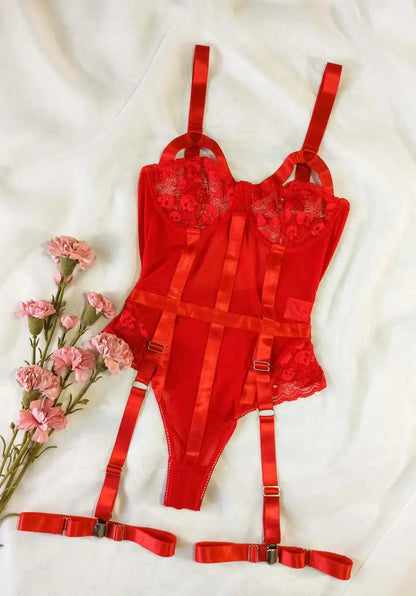 Sexy Lingerie Set Push Up Lace Garter Lingerie Set With Choker Women Intimates Underwire Bra And Thongs Ladies Underwear Set