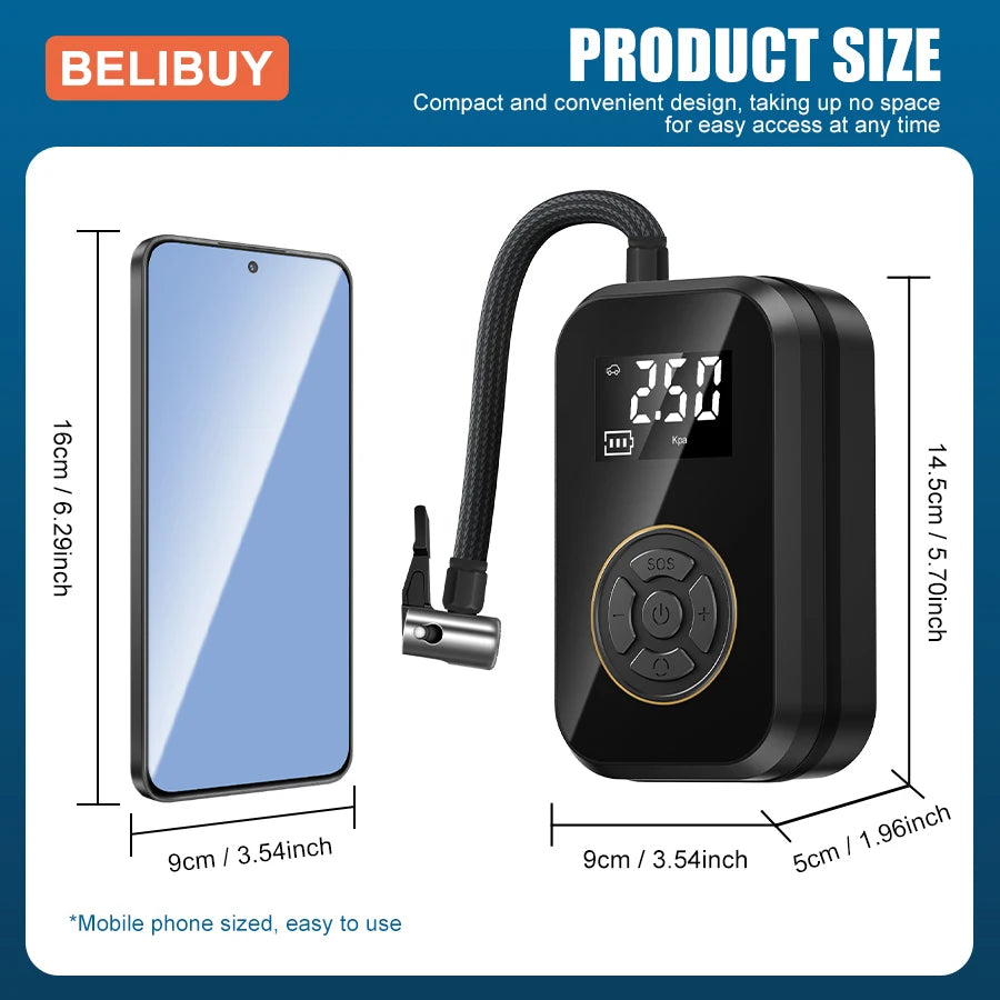 Multifunction Digital Air Pump, Portable Tire Inflator with SOS Light for Car Motorcycle Bicycle Tires, Balls, Boats, Camping