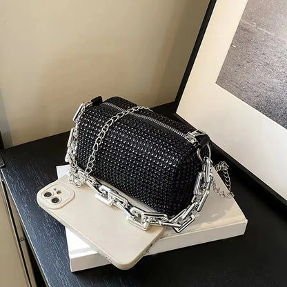 Luxury Women's Bag New High Quality Horseshoe Bucket Bag Exquisite PU Rivet Sequin Design Women's One Shoulder Handbag