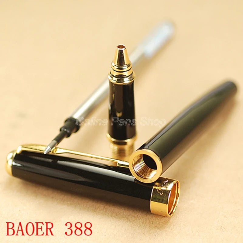 Baoer Red Green Black Blue Grain & Golden Roller Ball Pen BR020