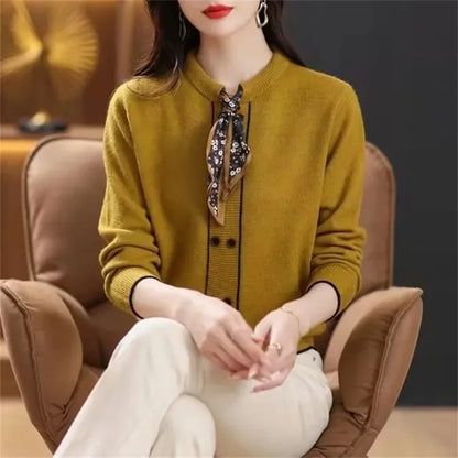 Korean Female Round Neck Pullover Knit 2025 Women Fashion Large Size 4XL Knitted Coat Autumn Ladies Tie Up Sweater Short Jacket