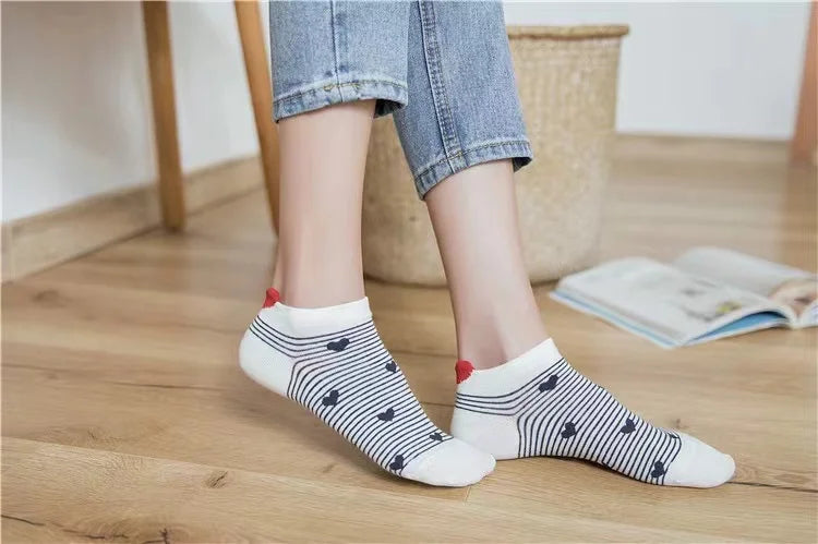 5 Pairs Lot Pack Women Socks Spring Summer Animal Unicorn Cat Fox Ear Cartoon Happy Funny Cute Lovely Cotton Ankle Socks Heart