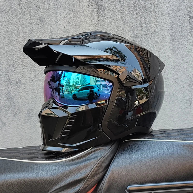 ORZ Street Fighter Combination Helmet Motorcycle Helmet Men's and Women's Retro Full Helmet Four Seasons Detachable DOT