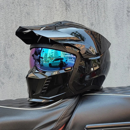 ORZ Street Fighter Combination Helmet Motorcycle Helmet Men's and Women's Retro Full Helmet Four Seasons Detachable DOT