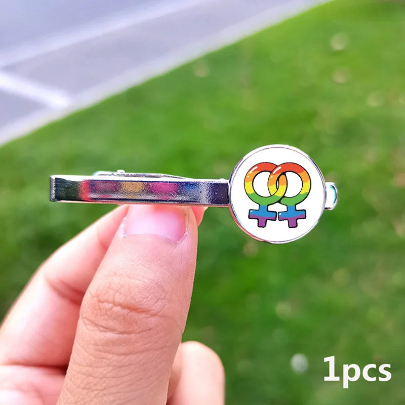 Lesbian Gay Pride Cufflinks for Fans LGBT Creative Rainbow Flag Glass Gem Charm Shirt Decoration Cuff Buttons