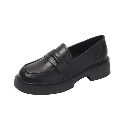 Women Black/Reddish Brown Platform Loafers Round Toe Chunky Sole Slip On Penny Loafers Comfortable Casual Office Shoes