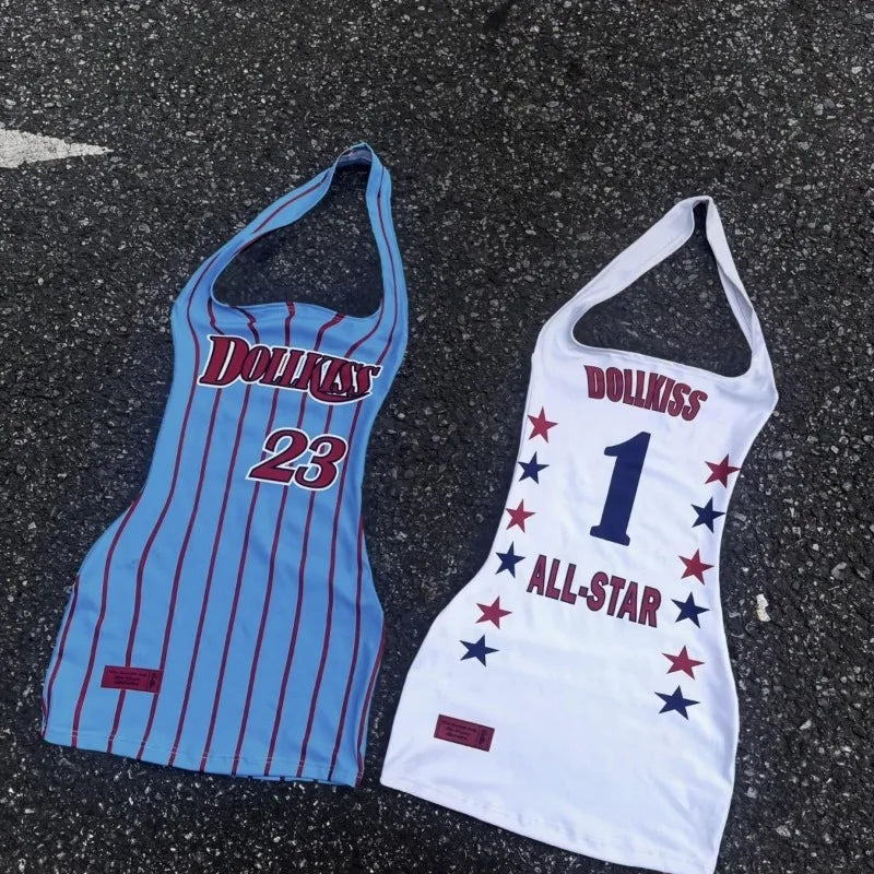 Harajuku letter printing vintage halter neck suspender sleeveless T-shirt women summer casual sporty sexy hot girl vest pack top
