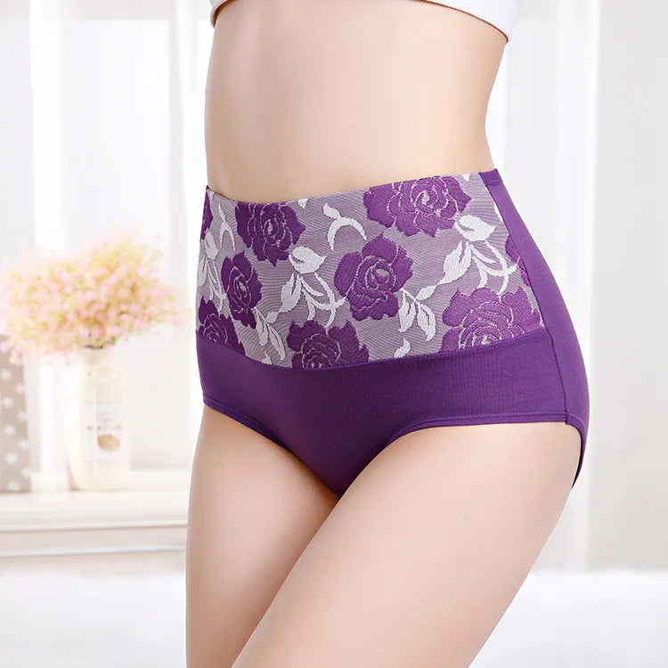 2Pcs Plus Size Women's Cotton Underwear High Waisted Tummy Control Panties Full Coverage Briefs Jacquard Ladies Panty Shaper