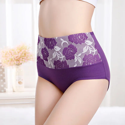 2Pcs Plus Size Women's Cotton Underwear High Waisted Tummy Control Panties Full Coverage Briefs Jacquard Ladies Panty Shaper