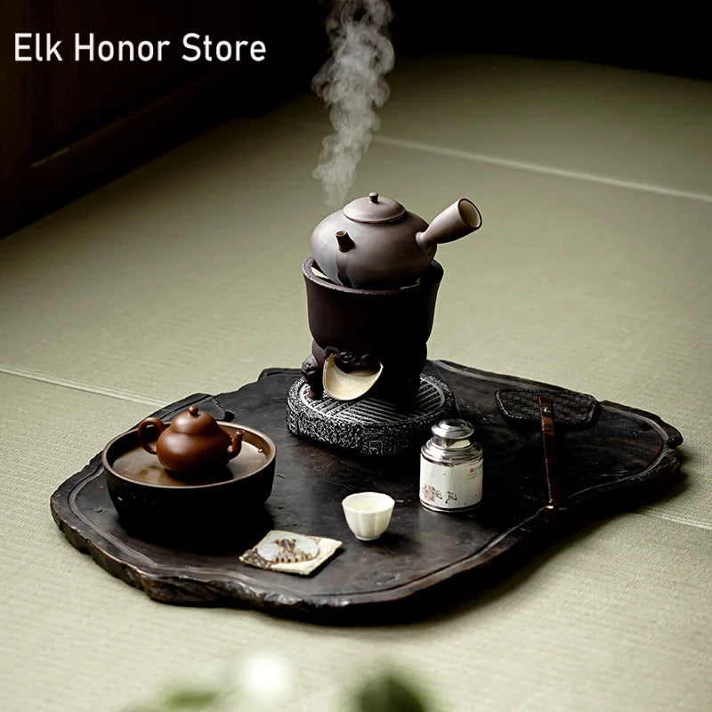 Handmade Pottery Carbon Charcoal Furnace Vermilion Style Olive Wood Boil Water Stove for Tea Kettle Household Kung Fu Teaware