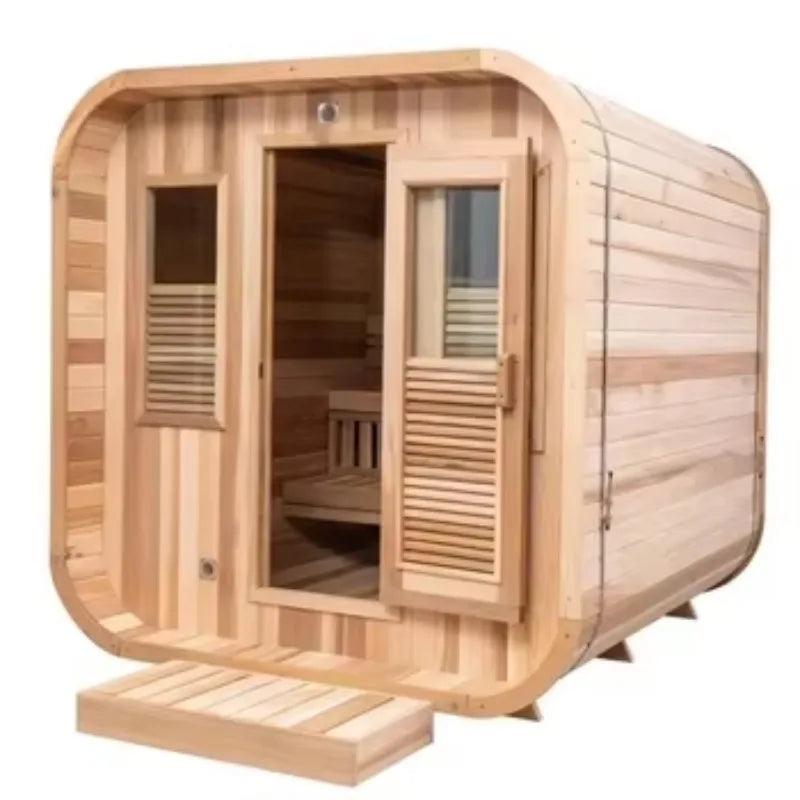 Customizable 6 Person Outdoor Sauna with Hot Tub Canadian Hemlock Wood Traditional Steam Sauna with Jacuzzi for Resort
