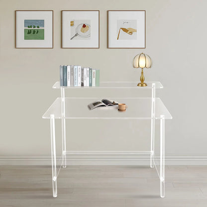 Acrylic Desk 2-Tier Computer Desk Home Office Clear Desk 31.5*19.69*34.65in Writing Table Vanity Desk Study Desk