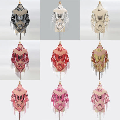 New Women Lace Tassel Triangular Scarf Solid Hollow-out Butterfly Embroidery Scarves Soft Lady Shawl Foulard Party Wrap Shawls