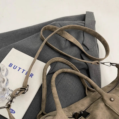Retro Distressed Suede Texture Boston Hobo Bag Large Capacity Tote Handbag Shoulder Crossbody Bag for Women Daily Commute Trave