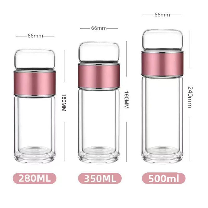 High Borosilicate Glass Tea Water Bottle Double Layer Infuser Tumbler with Tea Filter Drinkware Water Cup for Brewing Bottle