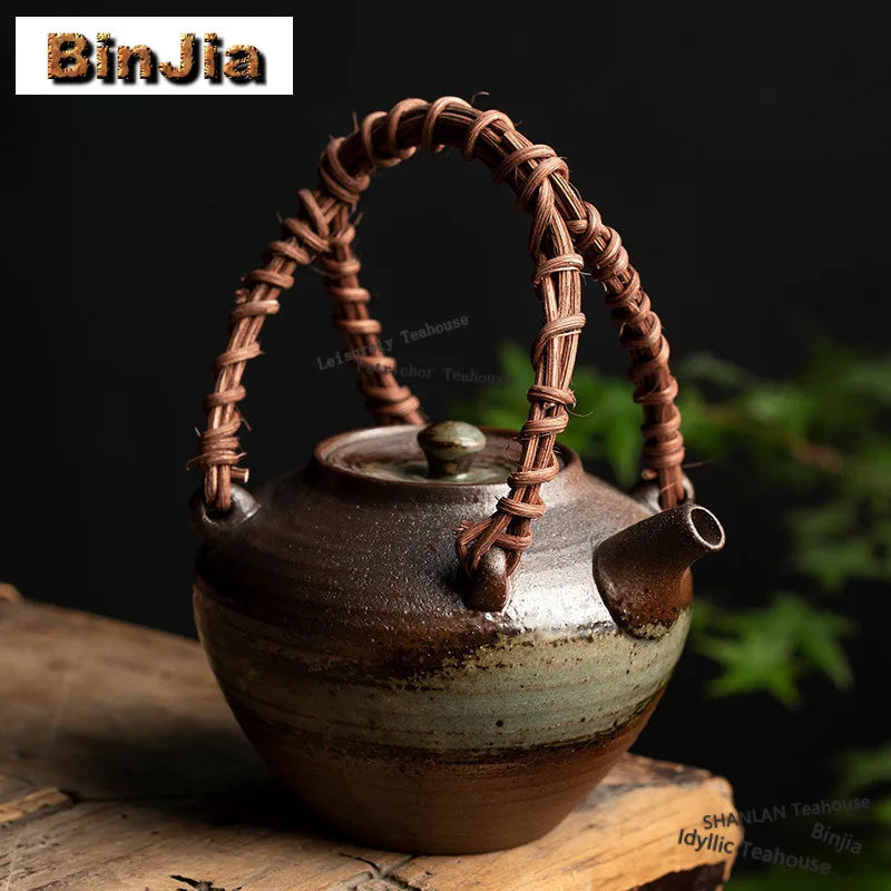 400ml Clear Water Wood-fired Porcelain Lifting Handle Teapot Aesthetic Tea Infuser Pot Tea Maker Kettle With Strainer Teaware