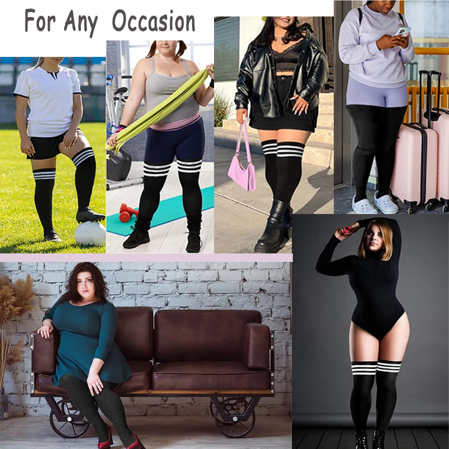 TRALOW  Plus Size Thigh High Socks Extra Large Stripe Over Knee High Stockings for Women Comfortable and Warm For Cosplay Yoga