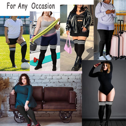 TRALOW  Plus Size Thigh High Socks Extra Large Stripe Over Knee High Stockings for Women Comfortable and Warm For Cosplay Yoga