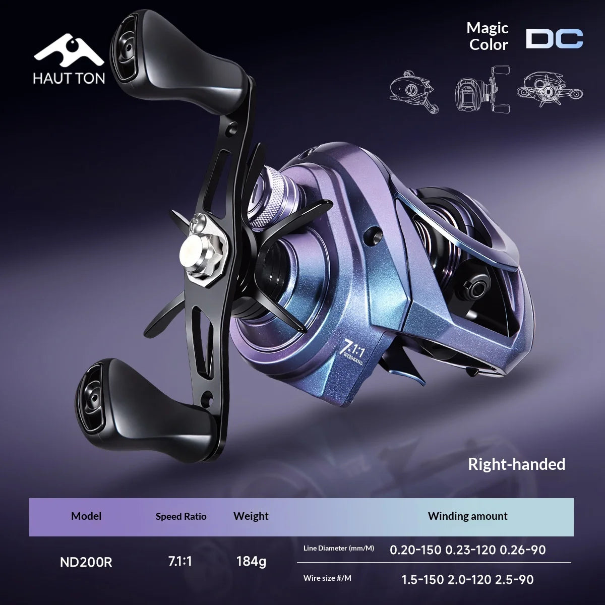 DC Intelligent Baitcasting Reel, Electronic Electromagnetic Brake Anti-Backlash Low Noise Long Cast Fishing Reel w/ Metal Wrench