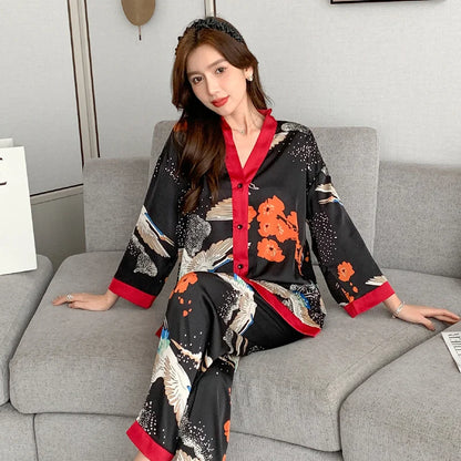 Lisacmvpnel 2021 Autumn New Comfortable Print Fashion Women Pyjamas Home Suit Thin Long Sleeve Set Pajamas