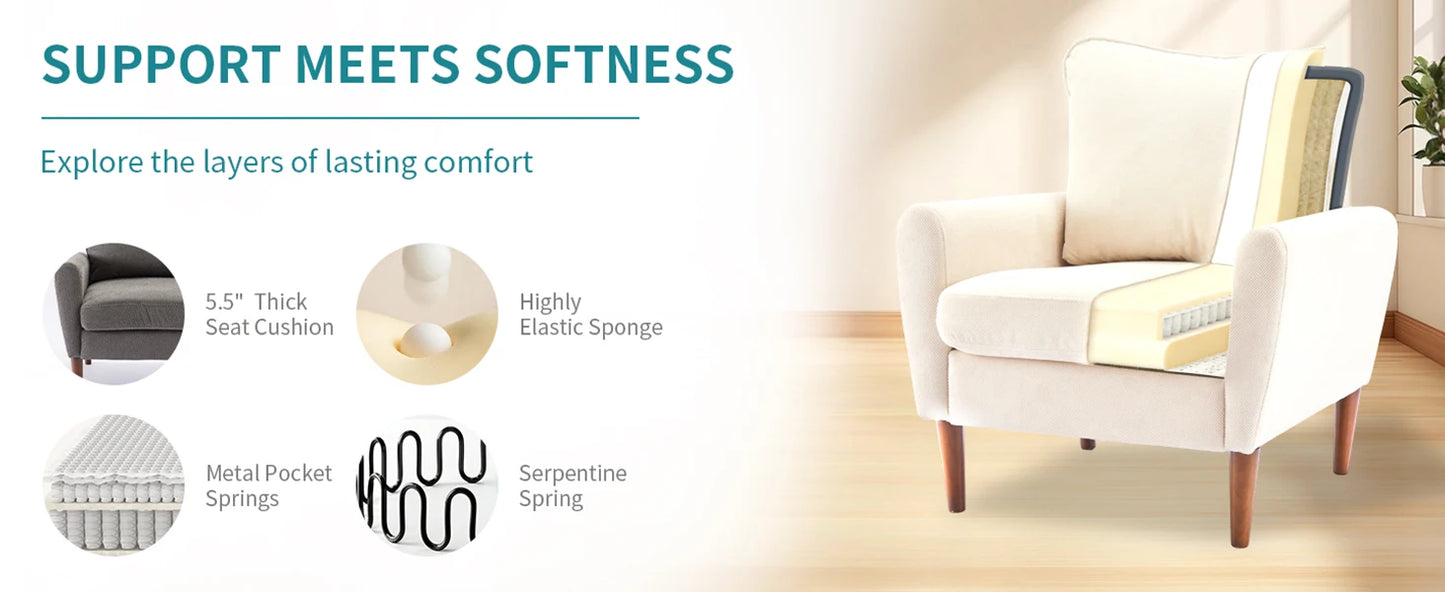 OLIXIS Comfy Accent Chair for Living Room Bedroom and Waiting Room, Upholstered Mid-Century