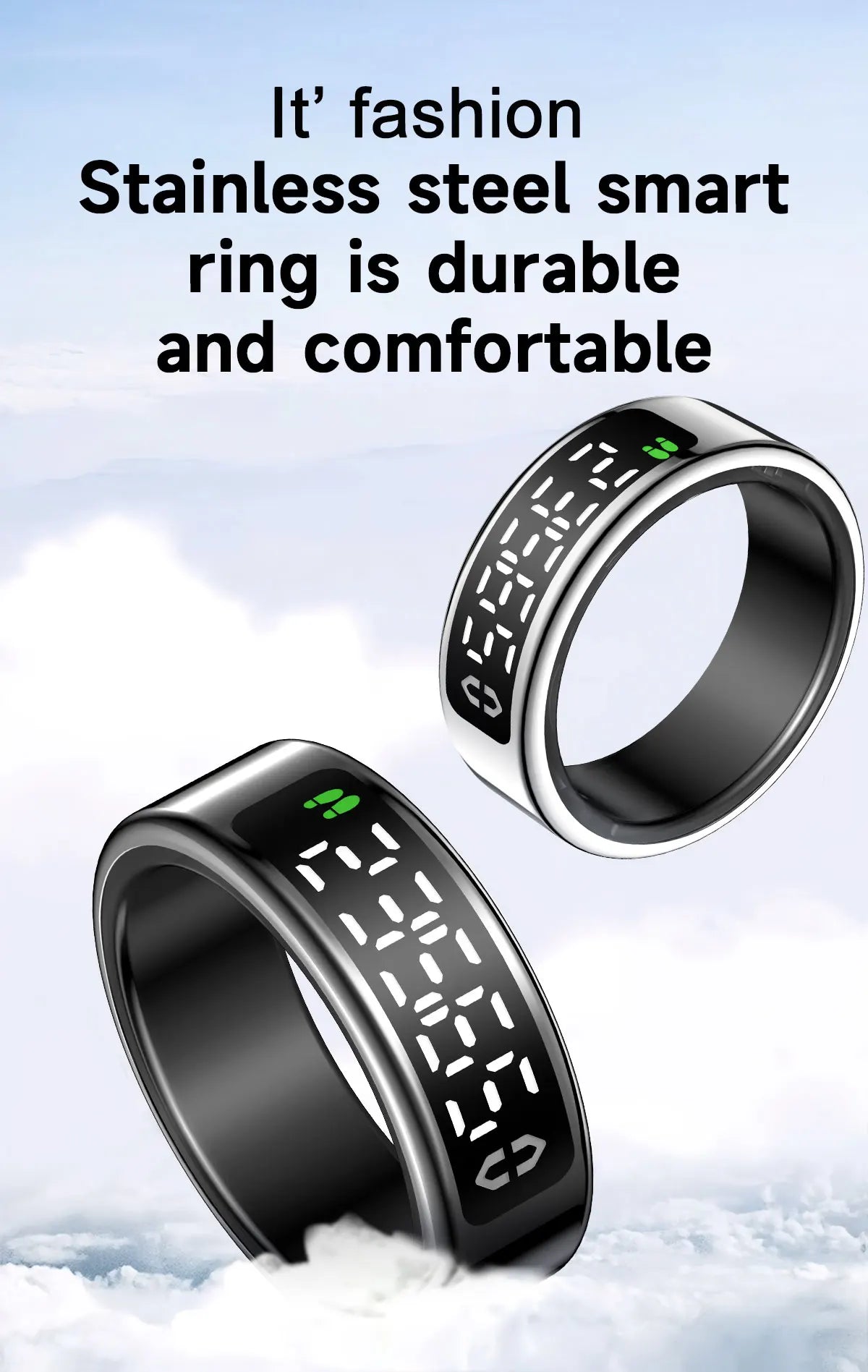 Smart Ring + Case Display Screen Touch Health Monitor Gesture Swipe Video/Brush Tiktok 5ATM Waterproof Smartring for Men Women