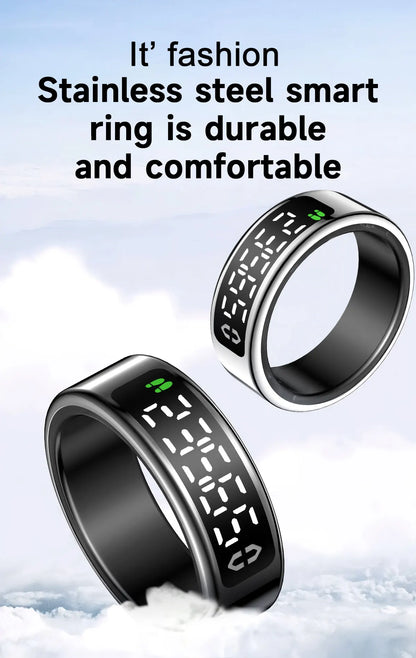 Smart Ring + Case Display Screen Touch Health Monitor Gesture Swipe Video/Brush Tiktok 5ATM Waterproof Smartring for Men Women