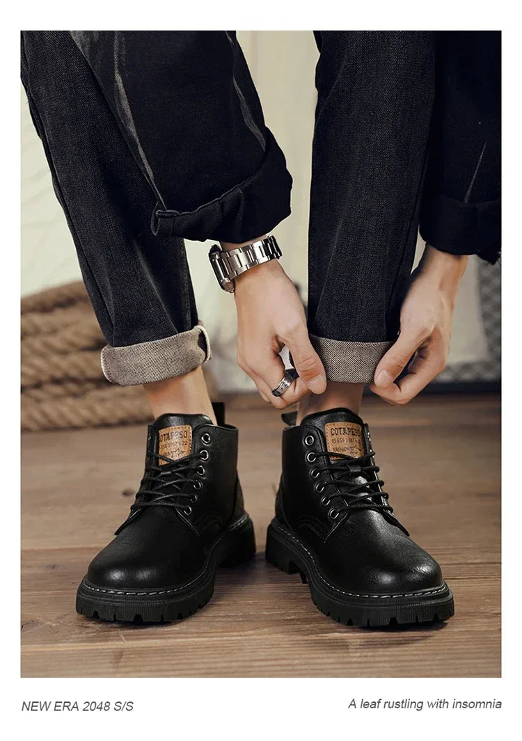 2024 New Men's Shoes High-top Leather Boots Men's Casual Fashion  Boots Retro All-match Work Shoes Fashion Desert Boots